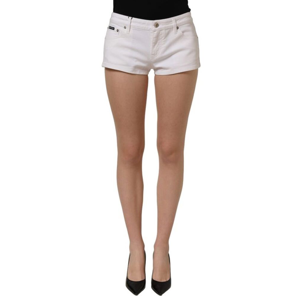Dolce & Gabbana White Cotton Low Rise Denim Hot Pants Women's Shorts